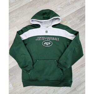 New York Jets NFL Youth Large 12-14 Hoodie Sweatshirt Embroidered Logos EUC